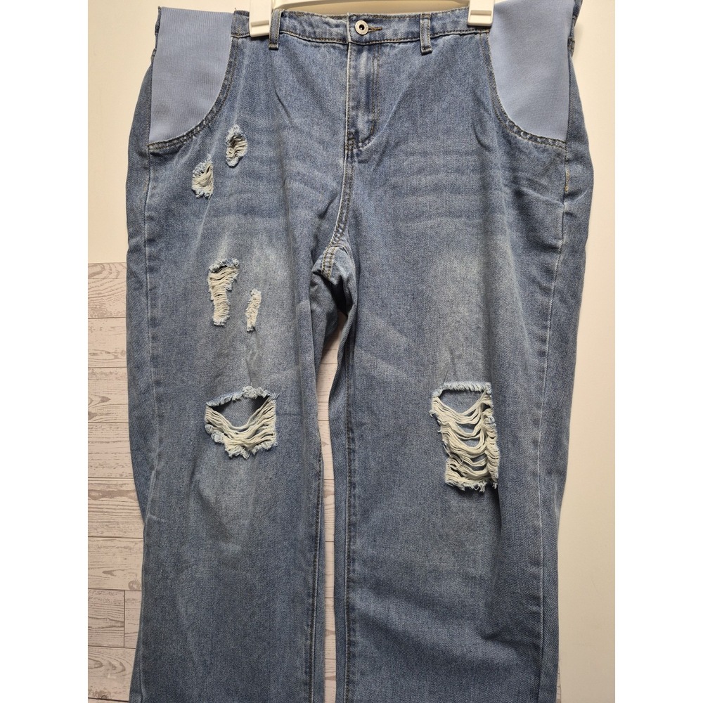 Shein Curve Womens Distressed Mom Jeans Size XXL 2XL High Rise Relaxed Maternity
